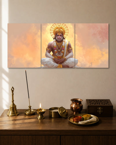 Meditating Lord Hanuman 3 Piece Split Wall Art three-panel artwork 1