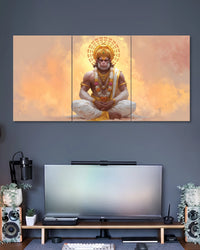 Meditating Lord Hanuman 3 Piece Split Wall Art three-panel artwork 2