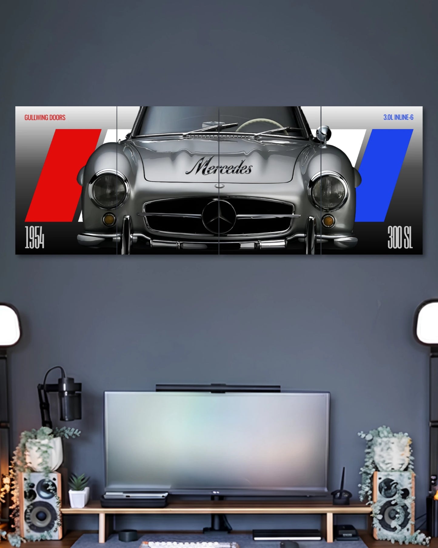 Mercedes 300 SL Silver Car 4 Split Poster