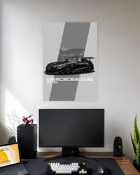 Mercedes-AMG GT2 PRO Sports Car Poster wall poster displayed in a modern minimalist workspace setup 1