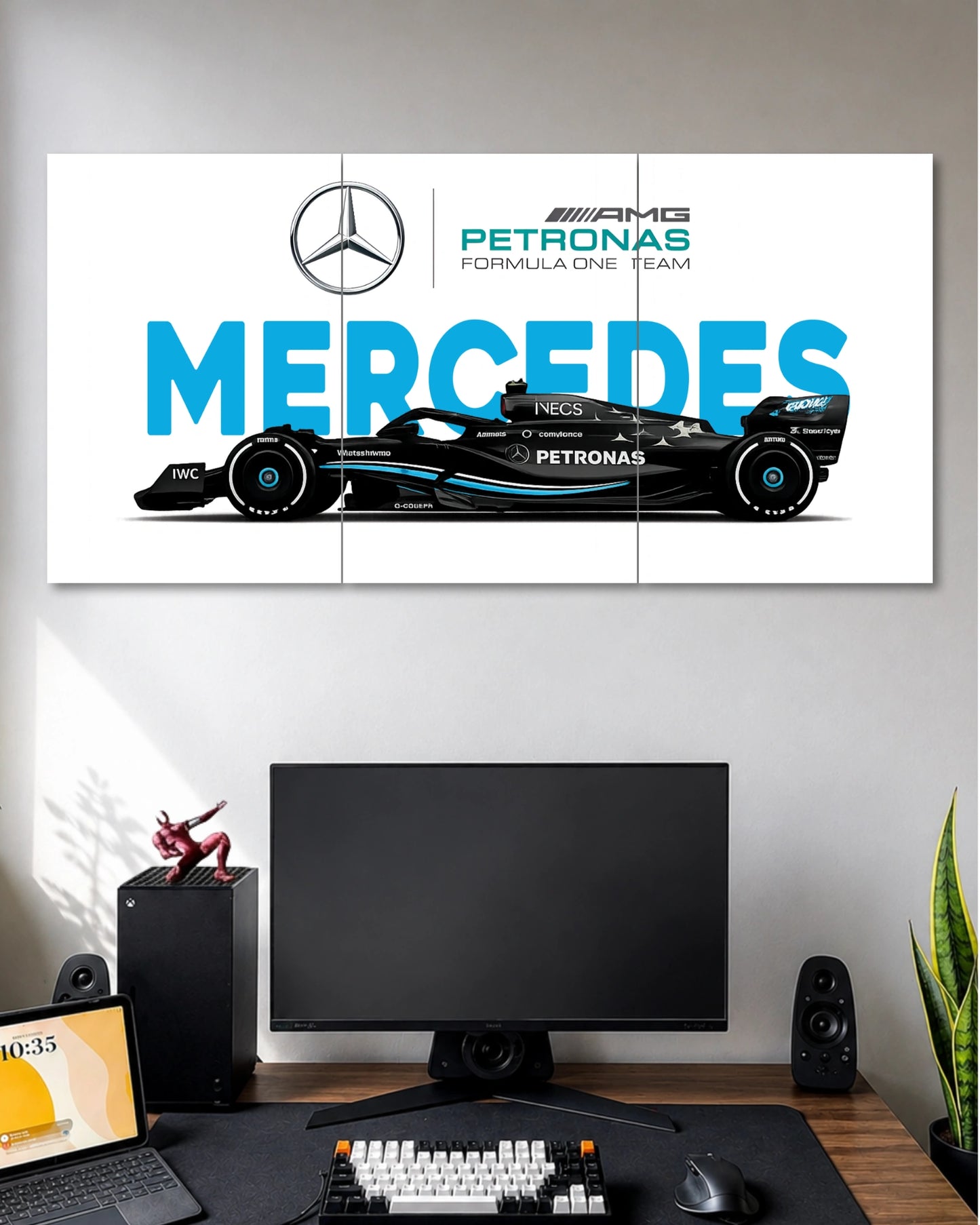 Mercedes AMG Petronas F1 Race Car 3 Piece Split Wall Art three-panel artwork 1