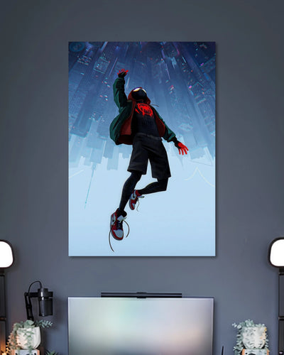 Alternative artwork featuring Miles Morales Futuristic City Swing Spider-Man Poster