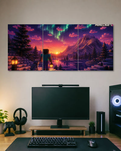 Minecraft Sunset Landscape 3 Piece Split Poster three-panel artwork 1
