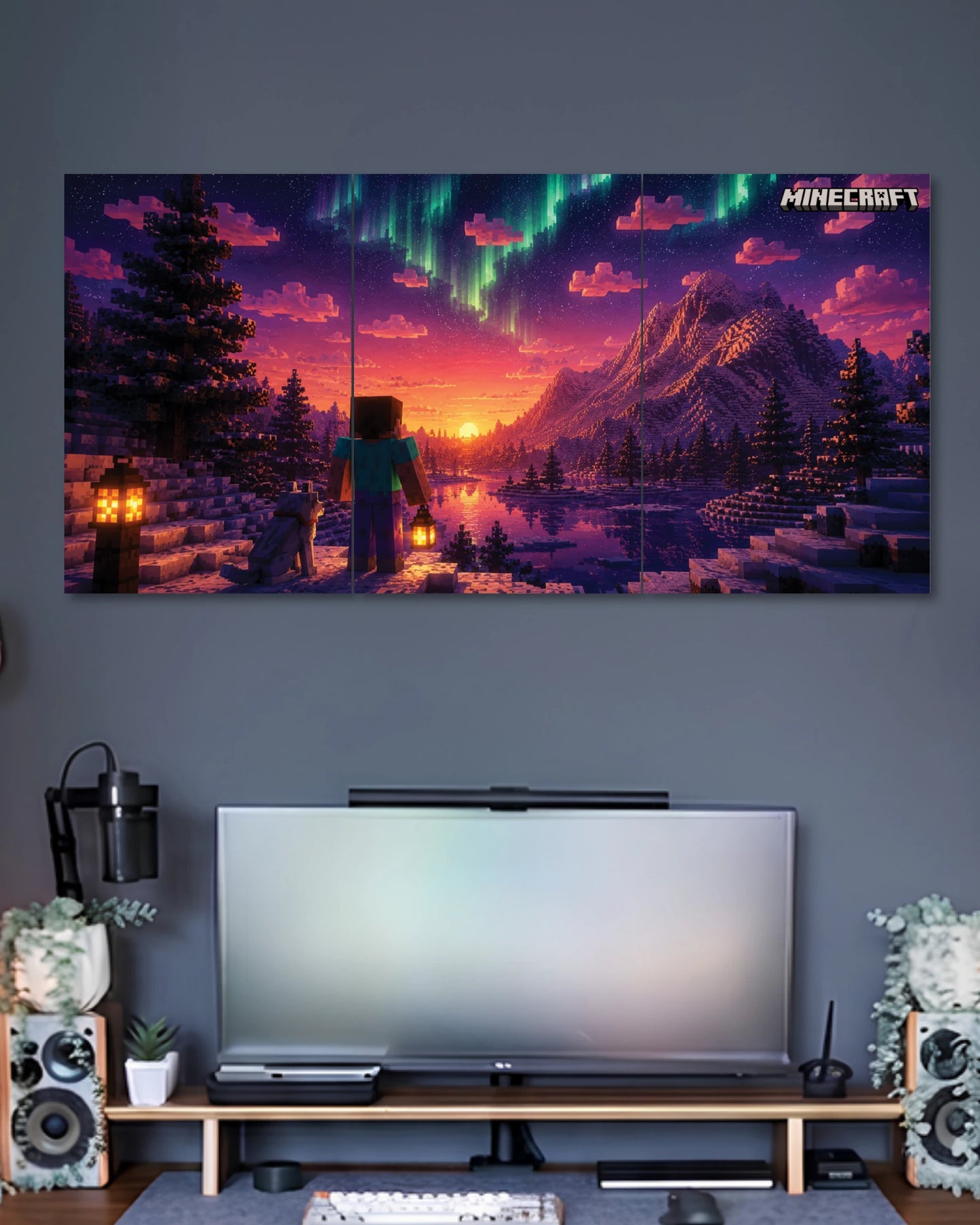 Minecraft Sunset Landscape 3 Piece Split Poster three-panel artwork 2