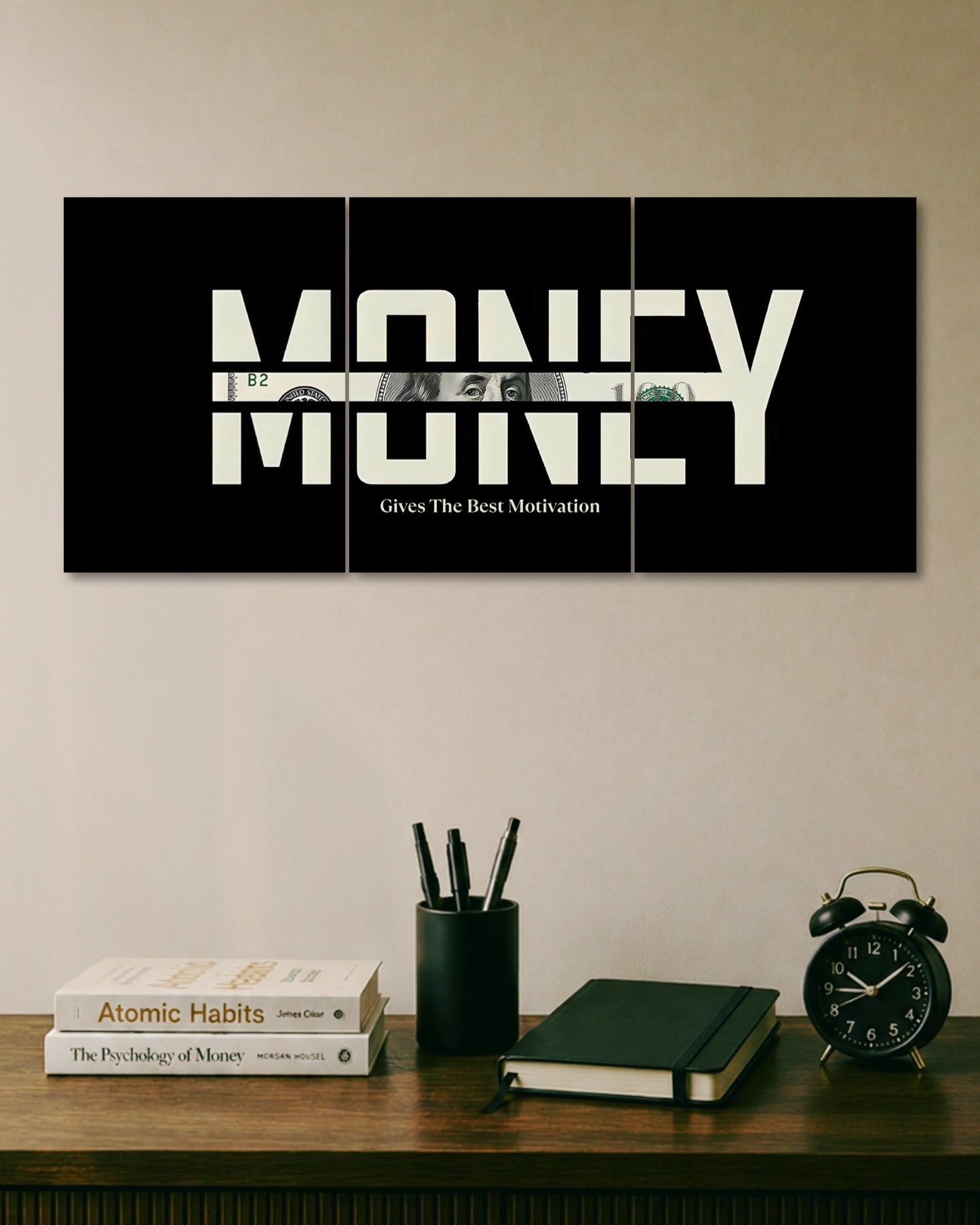 Money Motivation Typography 3 Piece Split Wall Art three-panel artwork 1