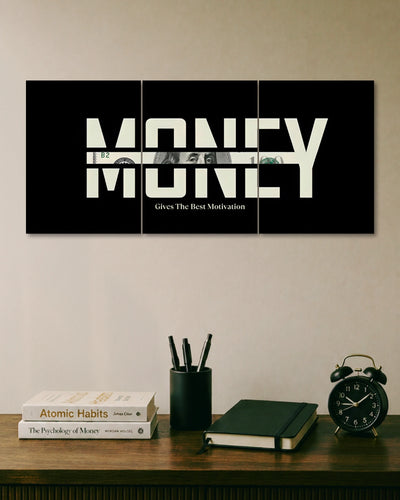 Money Motivation Typography 3 Piece Split Wall Art three-panel artwork 1