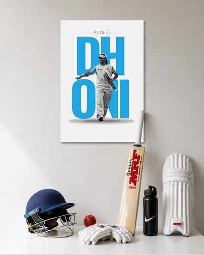MS Dhoni Blue Cricket Legend Typography Poster poster artwork