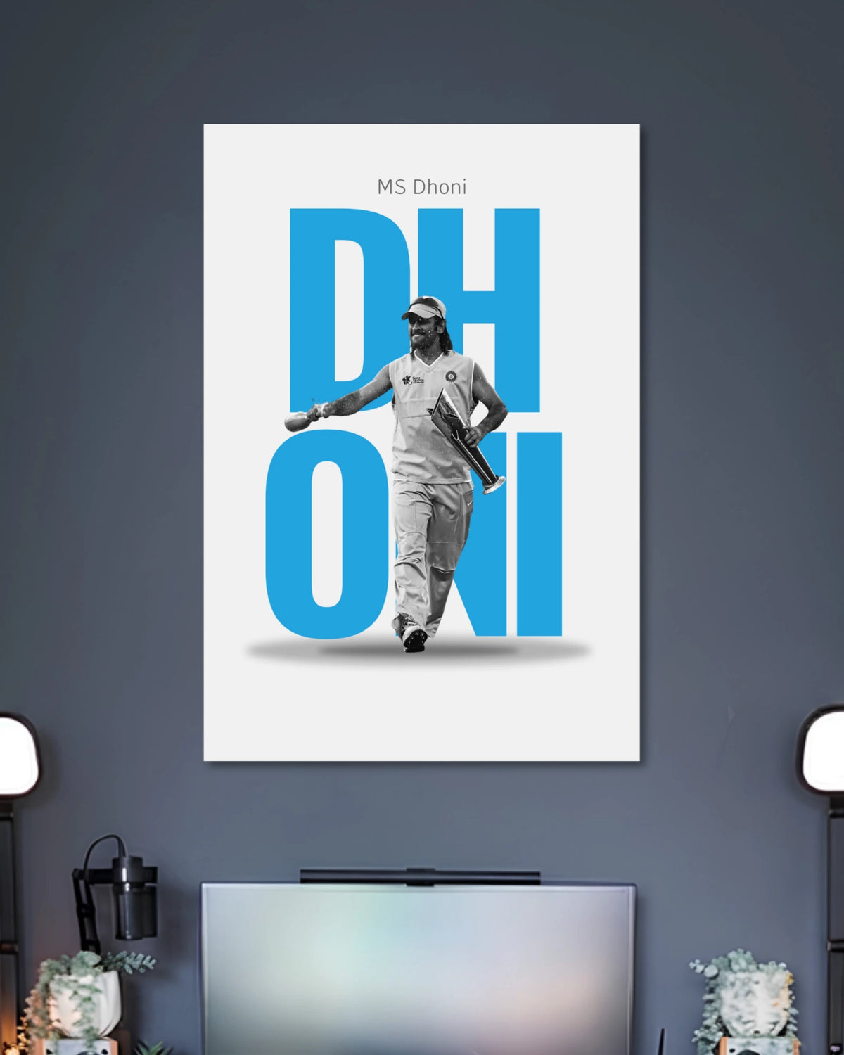 Alternative artwork featuring MS Dhoni Blue Cricket Legend Typography Poster