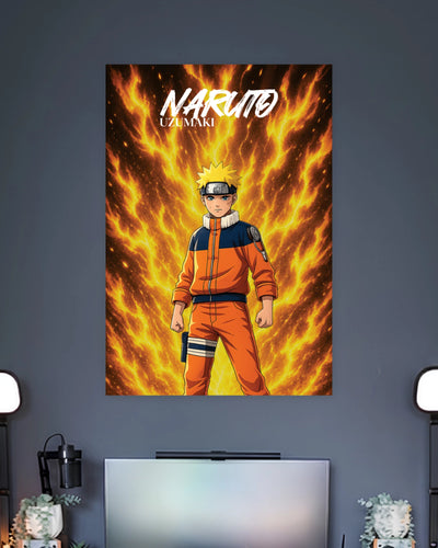 Naruto Uzumaki Flame Aura Poster wall poster displayed in a contemporary interior setting 2