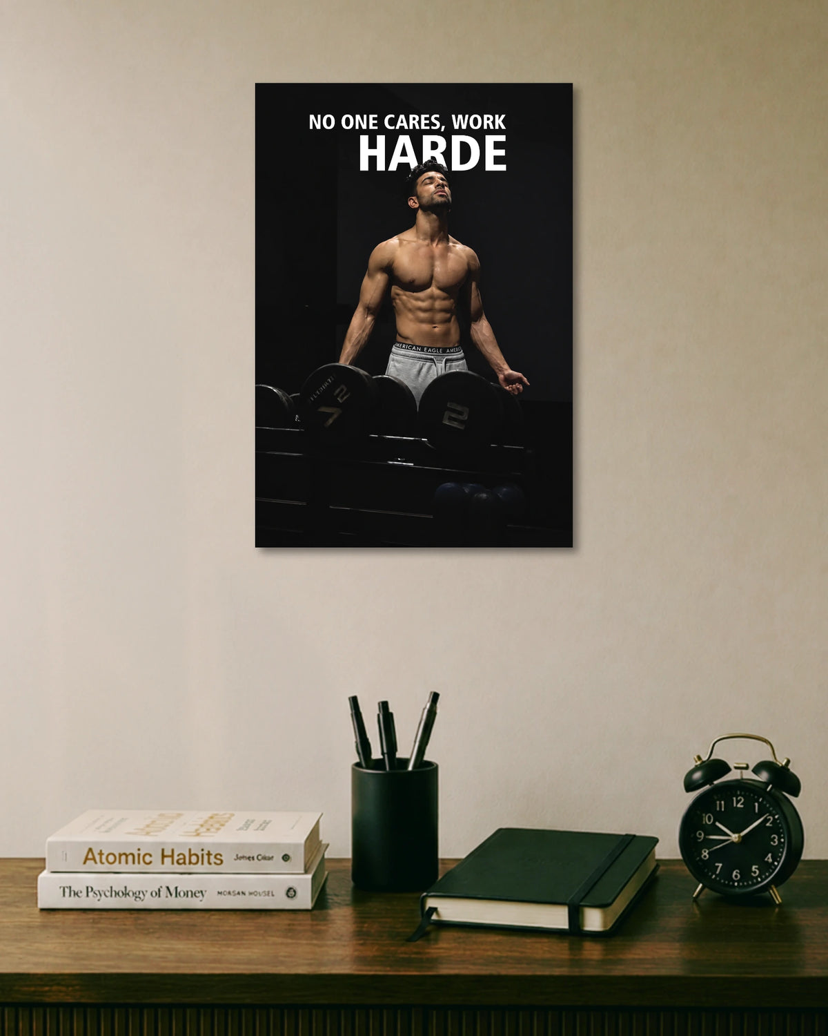 No One Cares Work Hard Gym Motivational Poster poster artwork