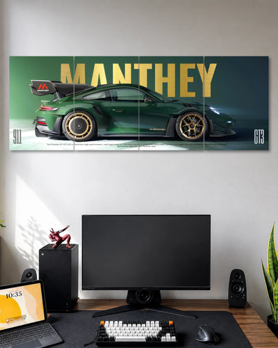 Porsche 911 GT3 RS Green & Gold Car 4 Split Poster