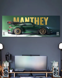 Porsche 911 GT3 RS Green & Gold Car 4 Split Poster