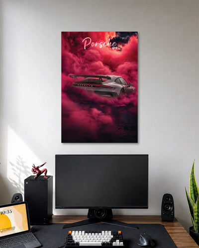 Porsche GT3 Pink Clouds Poster artwork with detailed composition 1