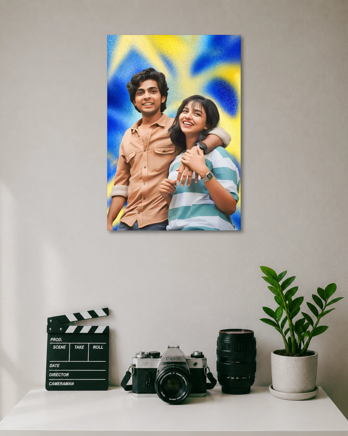 Premalu Sachin Reenu Movie Poster poster design: Celebrate the charm of Premalu with this movie poster featuring Sachin and Reenu. The colourful background and cheerful couple capture the film’s youthful romantic vibe. A great pick for Malayalam cinema fans and movie-themed rooms.