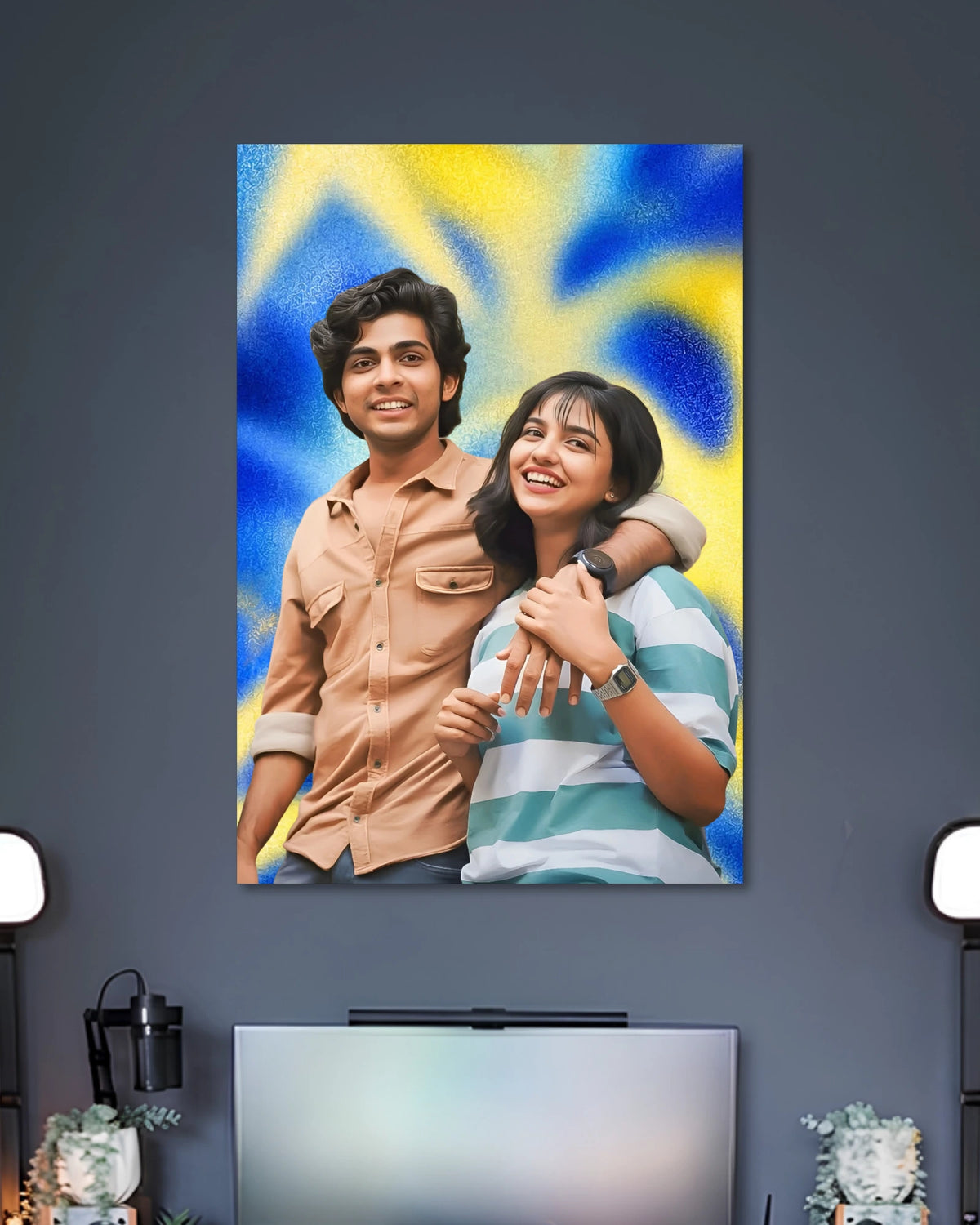 Premalu Sachin Reenu Movie Poster poster design: Celebrate the charm of Premalu with this movie poster featuring Sachin and Reenu. The colourful background and cheerful couple capture the film’s youthful romantic vibe. A great pick for Malayalam cinema fans and movie-themed rooms.