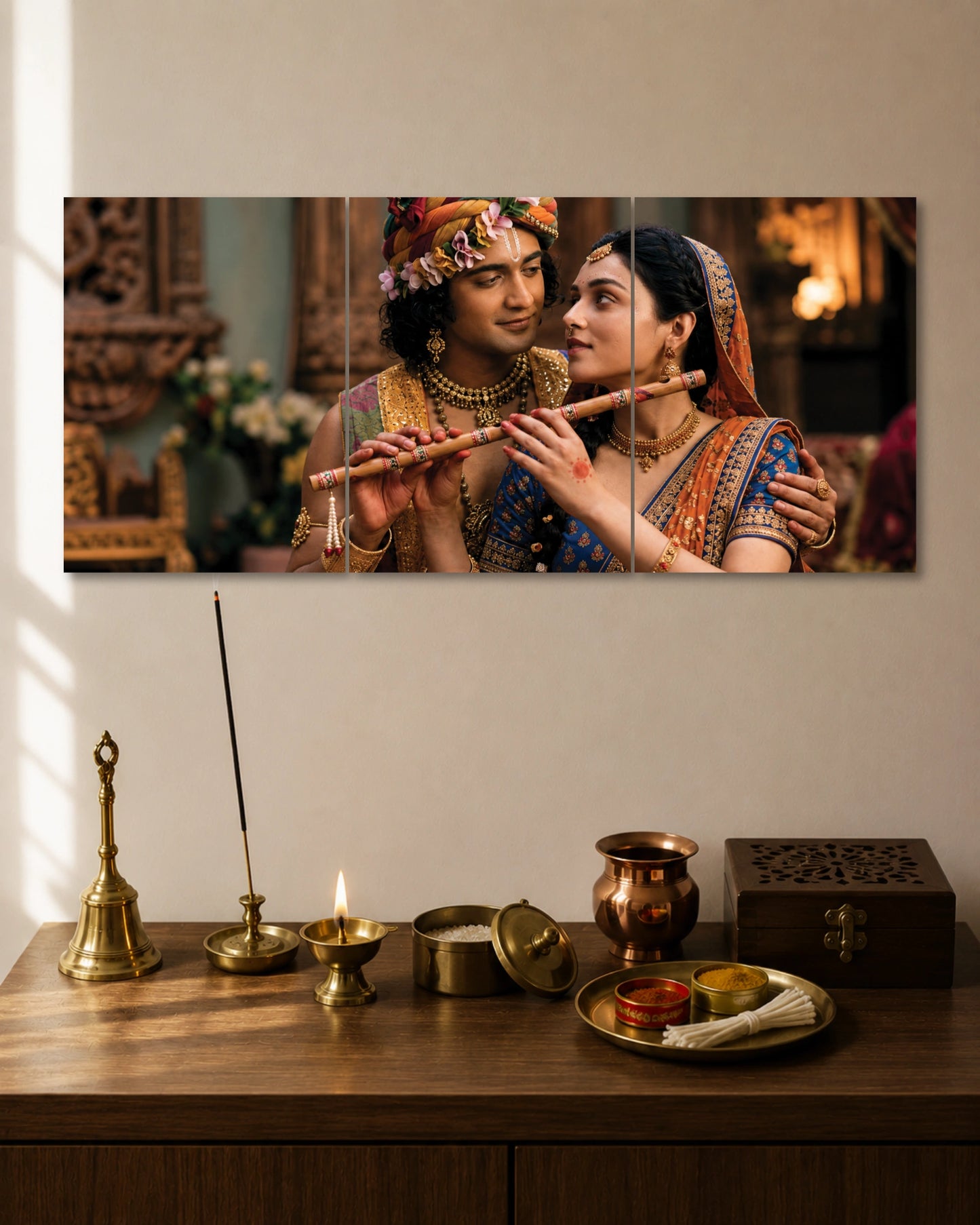 Radha Krishna Divine Love 3 Piece Split Wall Art three-panel artwork 1