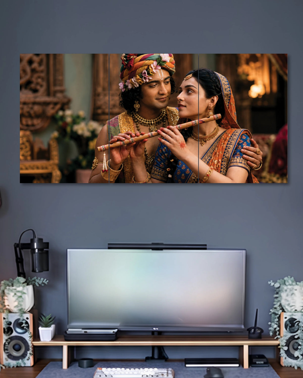 Radha Krishna Divine Love 3 Piece Split Wall Art three-panel artwork 2