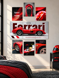 Rosso Corsa Ferrari poster combo mockup showing nine Ferrari-inspired wall prints