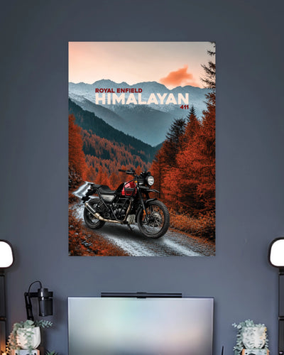 Royal Enfield Himalayan Autumn Trail Poster wall poster displayed in a contemporary interior setting 2