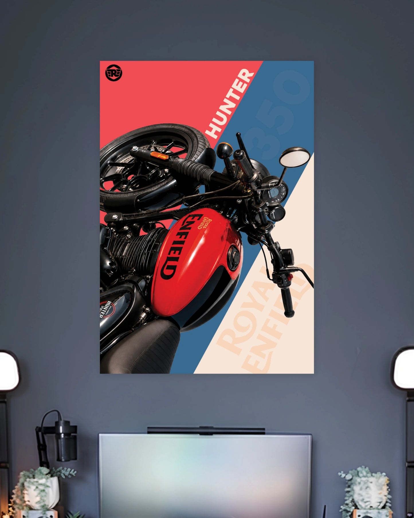 Royal Enfield Hunter 350 Pop Art Poster wall poster displayed in a contemporary interior setting 2