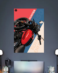 Royal Enfield Hunter 350 Pop Art Poster wall poster displayed in a contemporary interior setting 2