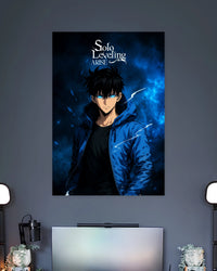 Solo Leveling Arise Sung Jinwoo Poster wall poster displayed in a contemporary interior setting 2