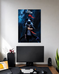 Solo Leveling Jinwoo Shadow Soldier Anime Poster wall poster displayed in a modern minimalist workspace setup 1