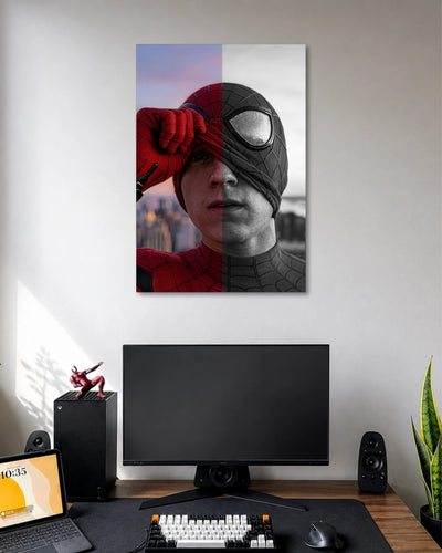 Spider-Man Red Black Split Face Marvel Poster poster artwork