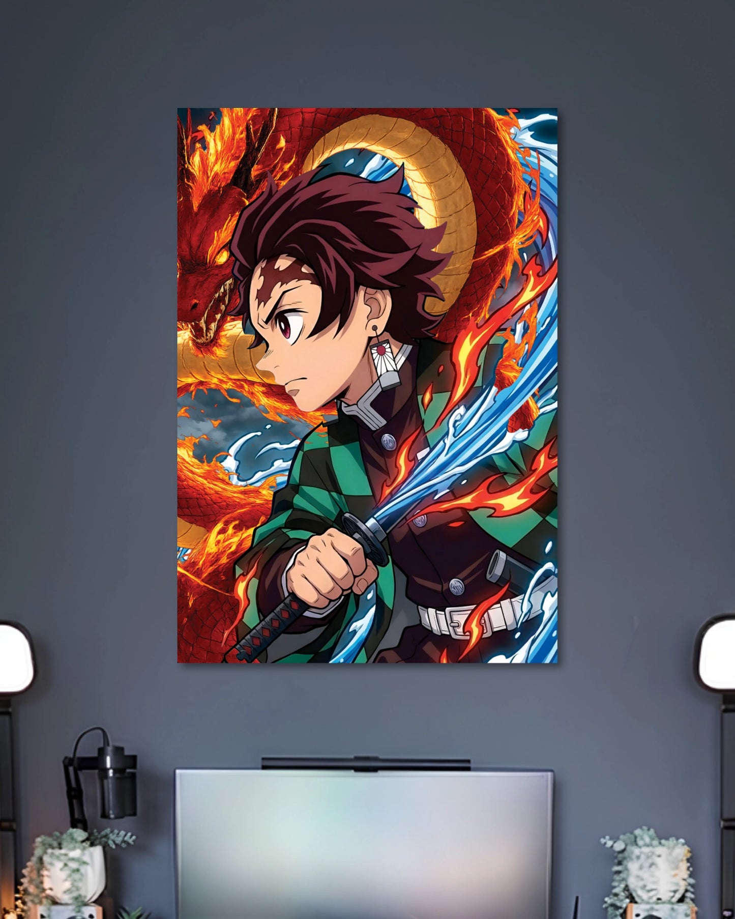 Tanjiro Kamado Dragon Poster artwork with detailed composition 2