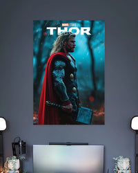 Thor Marvel Superhero Poster wall poster displayed in a contemporary interior setting 2