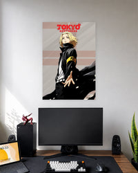 Tokyo Revengers Mikey Reach Out Poster wall poster displayed in a modern minimalist workspace setup 1