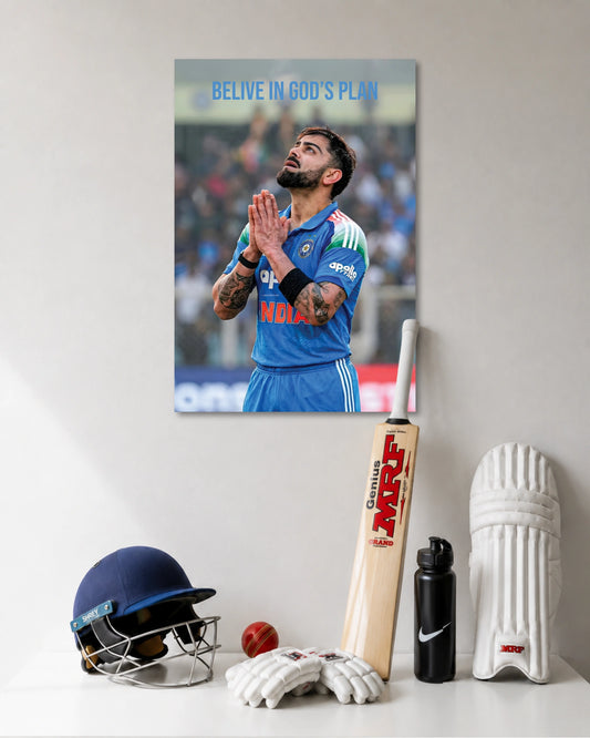 Virat Kohli Believe in God's Plan Poster artwork with bold detailed composition 1