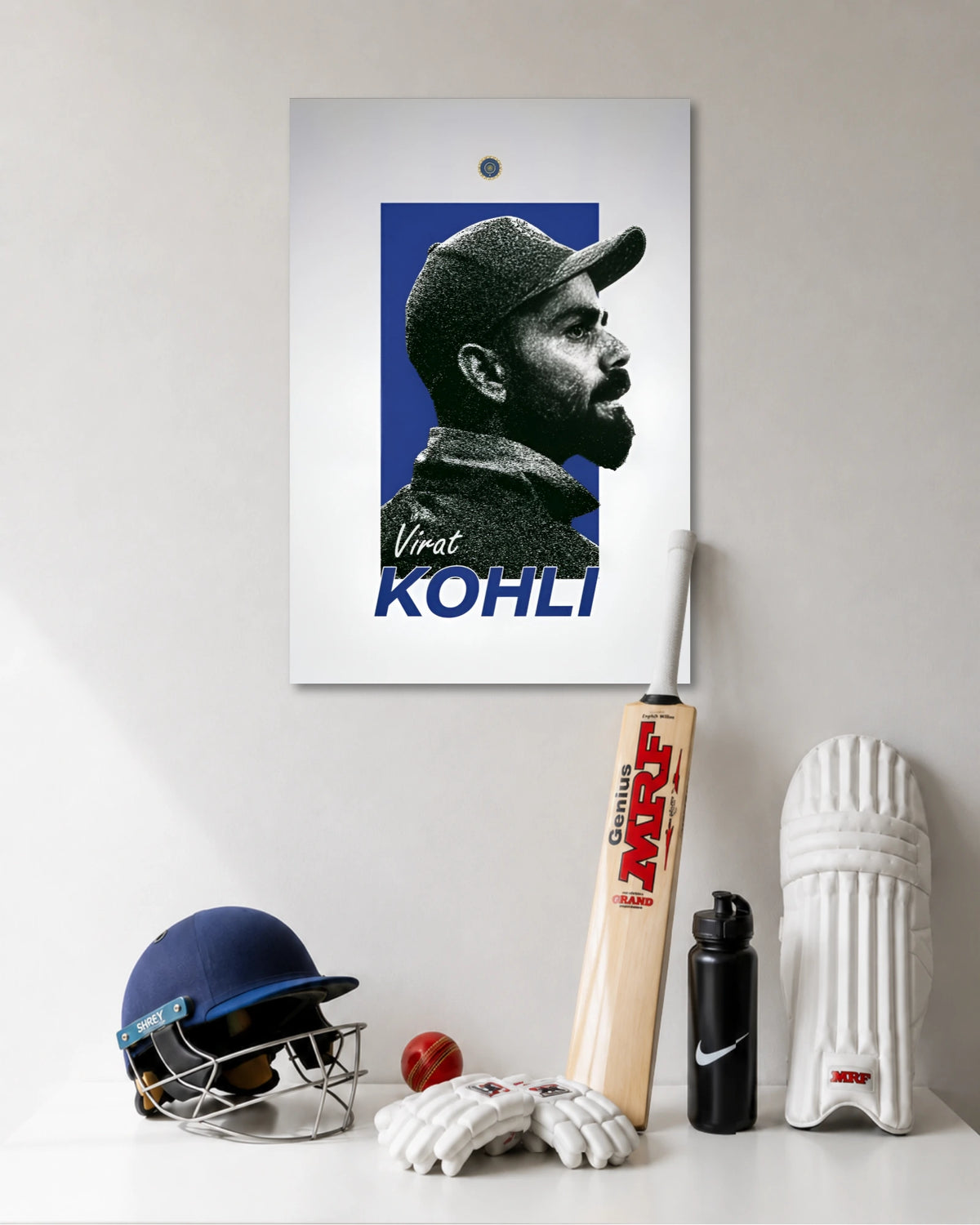 Virat Kohli Minimal Blue Portrait Cricket Poster poster artwork