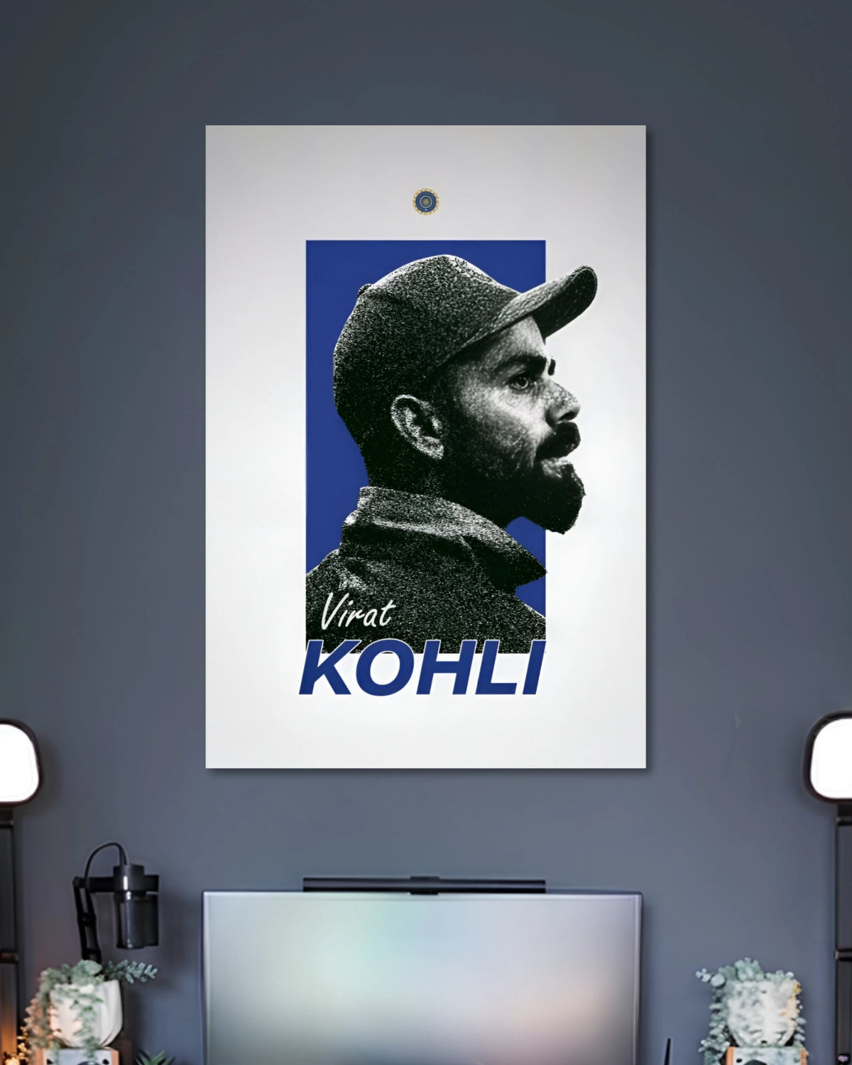 Alternative artwork featuring Virat Kohli Minimal Blue Portrait Cricket Poster