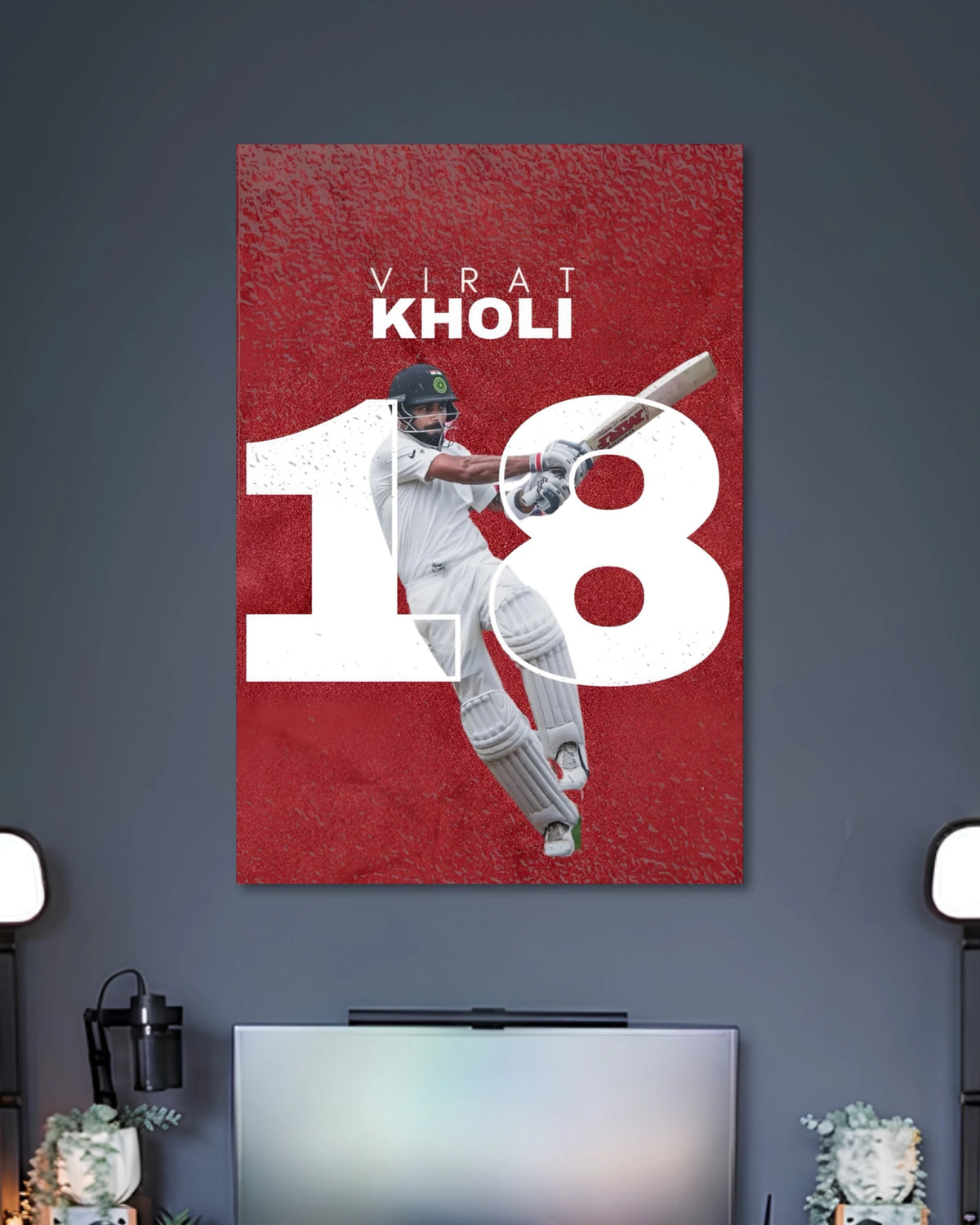 Alternative artwork featuring Virat Kohli Number 18 Red Test Cricket Poster