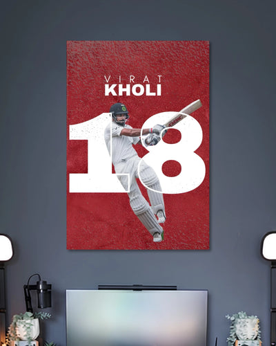 Alternative artwork featuring Virat Kohli Number 18 Red Test Cricket Poster