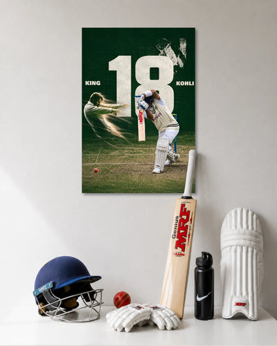 Virat Kohli Number 18 Test Cricket Action Poster poster artwork