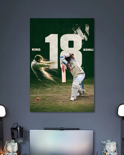 Alternative artwork featuring Virat Kohli Number 18 Test Cricket Action Poster