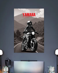 Yamaha Rider Mountain Road Poster wall poster displayed in a contemporary interior setting 2