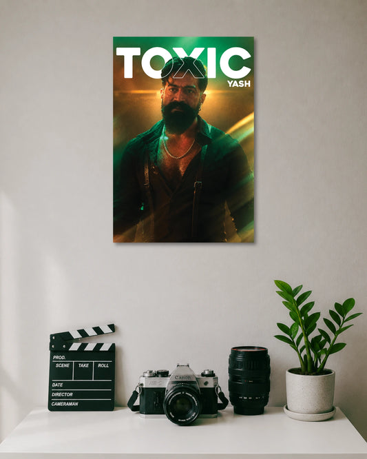 Yash Toxic Movie Poster poster design: Add a bold cinematic look to your wall with this Yash Toxic poster. The dark styling, rugged appearance and prominent title create a striking design for fans of Yash and his upcoming film.
