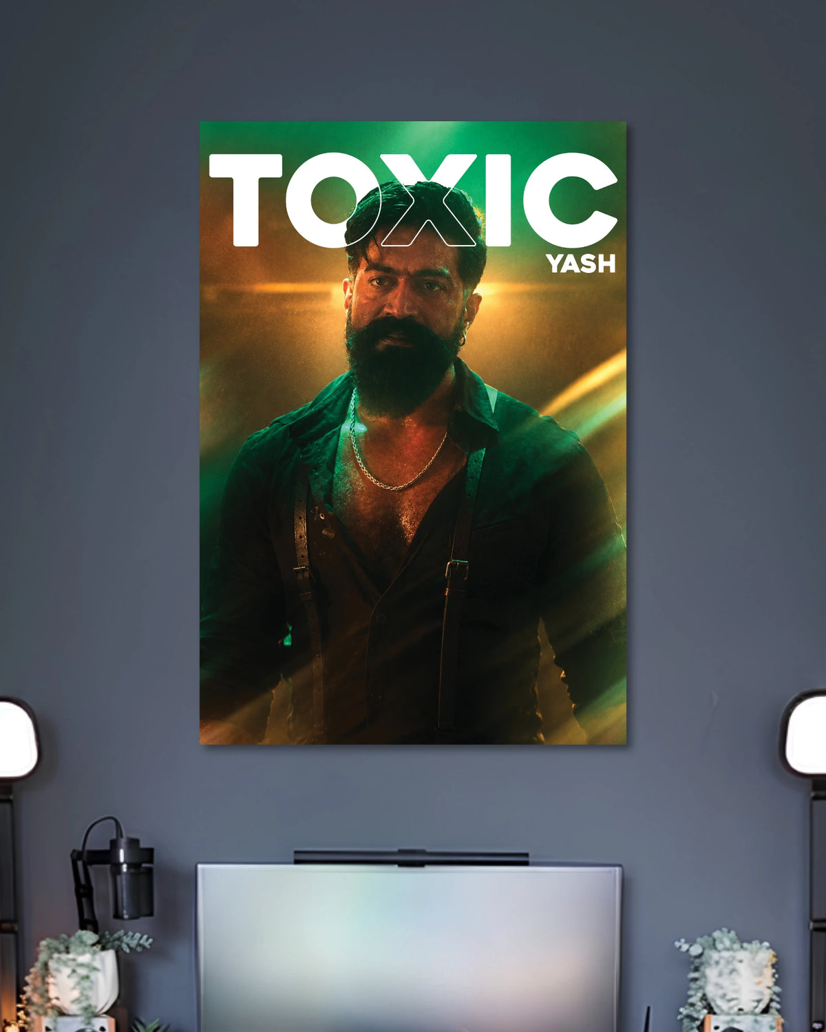 Yash Toxic Movie Poster poster design: Add a bold cinematic look to your wall with this Yash Toxic poster. The dark styling, rugged appearance and prominent title create a striking design for fans of Yash and his upcoming film.