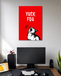 Yuck Fou Screaming Cat Poster poster design: Bring some attitude to your walls with this bright red poster featuring a black and white cat caught mid yell. The bold lettering and expressive illustration give it a playful, rebellious look that suits bedrooms, workspaces and gaming rooms.